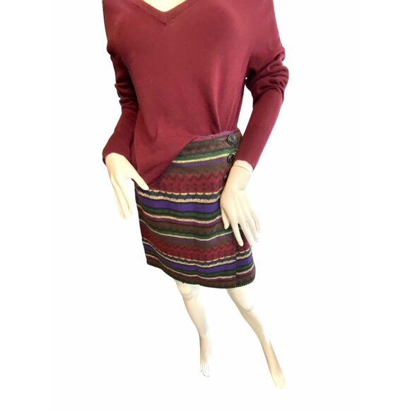Tracy Evans Multi-Color Striped Southwestern Wool Blend Button Skirt Size 7 - Picture 1 of 7